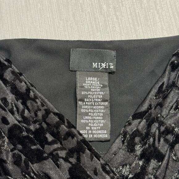 Y2K Mixit Babydoll Velvet Burn Out Cami Surplice Top Size Large Satin Bow Black - Picture 2 of 10